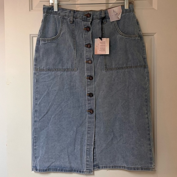 NWT Happily Grey Button Front Denim Midi Skirt - Picture 2 of 12